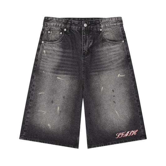 STASH Vintage Wash Wide Leg Denim Shorts